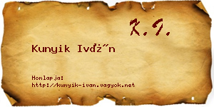 Kunyik Iván névjegykártya